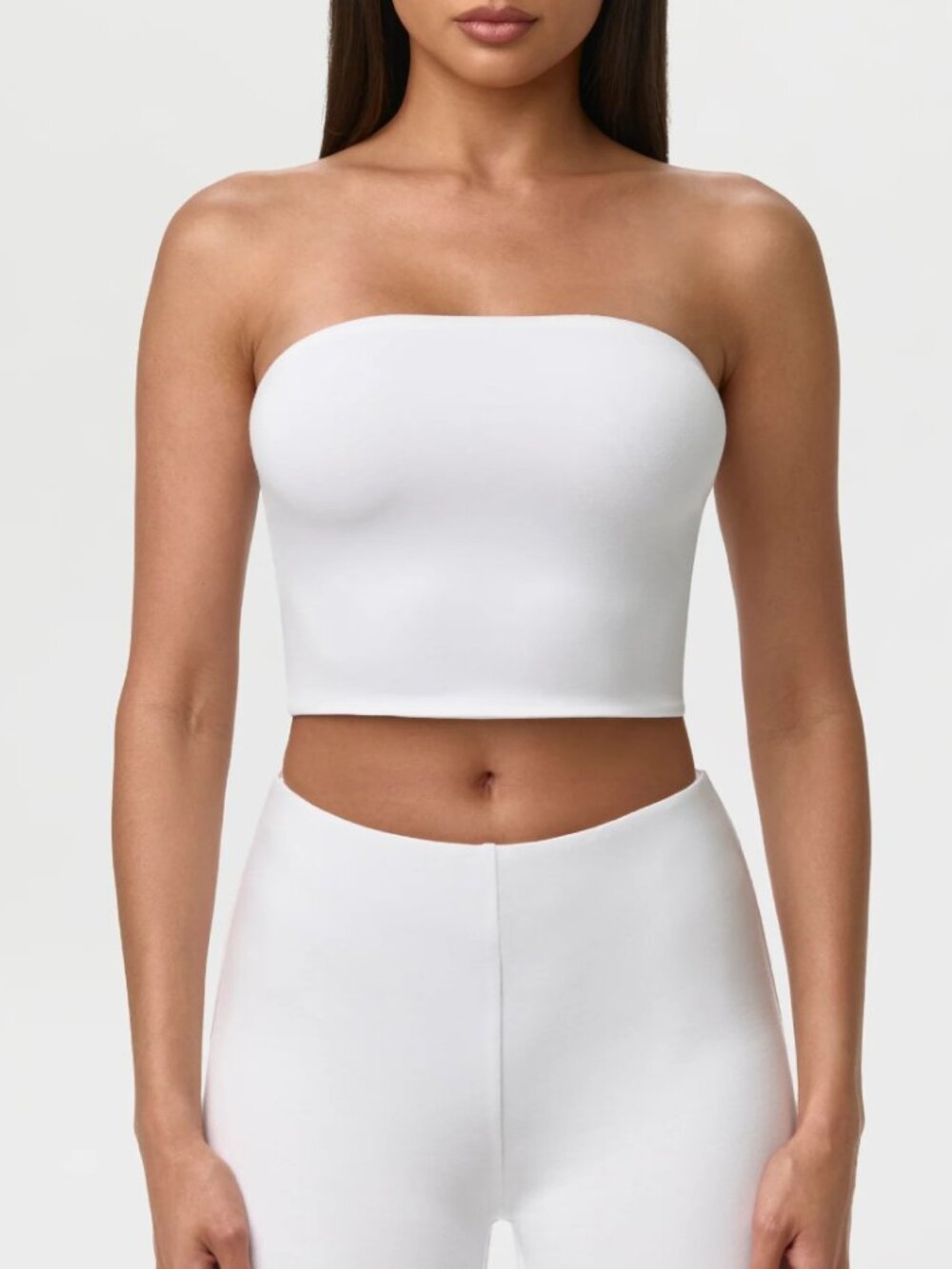 Naked Wardrobe White Smooth Tube Cropped Top Strapless Fitted Size S NWT